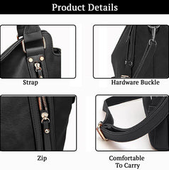 SYGA Women's Tote Bag, Large Capacity, Crossbody or Shoulder Style(Black)