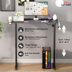 Lukzer Electric Automatic Height Adjustable Sit Stand Desk | Black Frame Black Top | Ergonomic Study Table with Digital Display & Memory Preset Option for Home & Office (EST-003/70 x 110 x 60cm)