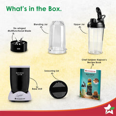 Wonderchef Nutri-blend Activ Mixer Grinder Blender, Smoothie Maker, 500W 22000 RPM 100% Full Copper Motor, 2 Unbreakable Jars, SS Blades, 2 Year Warranty, Recipe book by Chef Sanjeev Kapoor, Black