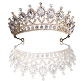 SYGA Crown Tiaras Princess Antique Bronze Crystal Rhinestone Bride Diamond Women Headband Wedding Jewelry Hair Accessories - White Diamond (Gold)