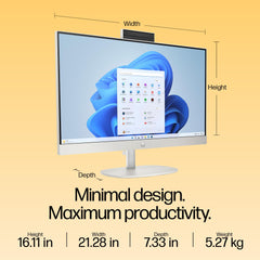 HP All-in-One 24, AMD Ryzen 3 7320U,8GB LPDDR5, 512GB SSD (Win11,Office24,White) Anti-Glare, FHD, 23.8inch(60.5 cm), 510SP White Wireless Keyboard and Mouse Combo,Radeon Graphics, 5.27kg,24-cr0014in