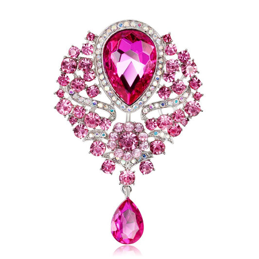 SYGA Brooch Pin Fashion Crystal Rhinestone Jewellery Pin Vintage Clothing Accessories Decoration Glass Pendant Pink Brooches For Women- S247