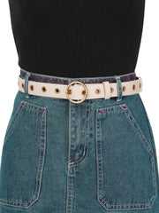 SYGA Women's PU Leather Belt Round Buckle Eyelet Waist Belt, Beige (Pack of 1)