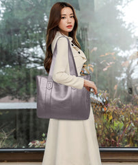 SYGA Women's Crossbody Bag, Single Shoulder Strap, Zipper Closure, Genuine Leather, Grey