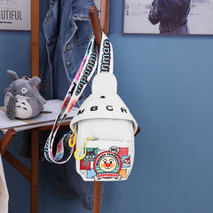 SYGA Celebrity Cartoon Canvas Small Bag Girl Children's Bag Shoulder Messenger Bag Chest Bag(White)