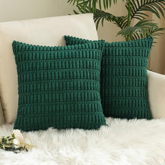 MOMISY Corduroy Cushion Throw Pillow Covers Pink 45 x 45cm, 18x18 inch (Green, 2)