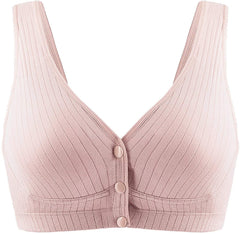 MOMISY Women's Maternity Nursing Bra Wirefree Cotton Front Button Closure Breastfeeding Pregnancy (Pink, 40)