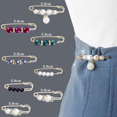 SYGA 8 Pcs Safety Pins Adjustable Fashion Waist Pin Women Trousers Pearl Brooch Collar Pin Pin Buckle Waist Pants Garment Apparel Accessories - N1