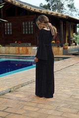 MOMISY Women's Crochet Summer Beach Dress Long Sleeve Square Neck Floral Lace Hollow Bikini Cover Up Cardigan Beachwear Dress - Black