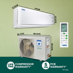Blue Star 2 Ton 3 Star, Inverter Split AC (Copper, Convertible 5 in 1 Cooling, Auto Defrost, Dust Filters, Blue Fins, IE324YNU, White)
