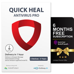 Quick Heal Antivirus Pro Latest Version - 2 PCs, 3 Years | AI Based Device Security for Laptop | Email and Browsing Protection (Email Delivery in 1 Hour- No CD) + Get 6 month AntiFraud.AI Key for IOS and Android