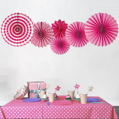 SYGA 6 Pieces of Paper Flower Fan Decoration Background Wall DIY Paper Fan Flower Ball Set(Rose Red)