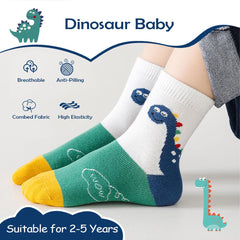 SYGA 5 Pairs Baby Girl & Baby Boy Socks, Toddlers Infant Cotton Stretch Crew Socks with Dianasor Design, Suitable for 2-5 years baby