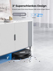 Laresar Evol 3 Robot Vacuum Cleaner With Mop Function - 4500Pa Super Thin Black Vacuum - 180 Minutes Battery Life - App/Remote/Voice Control - Ideal for Hard Floors, Pet Hair, Carpet
