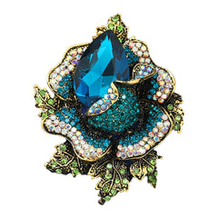 SYGA Brooch Pin Fashion Crystal Rhinestone Jewellery Pin Vintage Accessories Decoration Clothing Bouquet Brooches for Bridal Women Girl (BLUE-ROSE-BLUE)