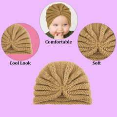 SYGA Baby Turban Cap Unisex Winter Woolen Warm Hat Bowknot Knitted Infant Toddler Cap 0-3 Years Beige