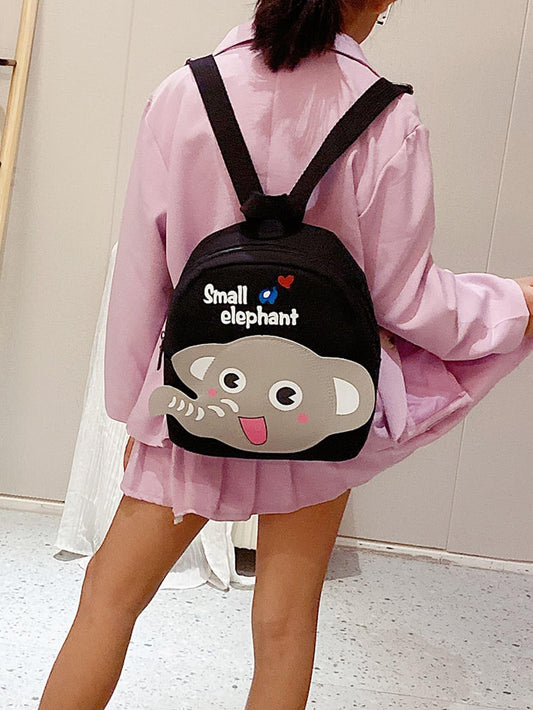 SYGA Children's Bags 2-4 Years Old Canvas Backpack Elephant Cartoon Cute Backpack School bag (BLACK)