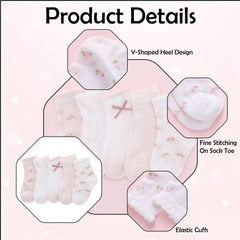 MOMISY 5 Pairs Baby Kids Girl Boys Tube Socks Toddlers Comfortable Ankel Length gifts (IN, Age, 3 Years, 5 Years, Bow-PinkWhite)