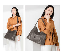 SYGA Women's Shoulder Leather Crossbody Tote Bag with Multiple Internal Pockets in Pretty Color (GRAY)