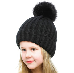 SYGA Unisex Wooln Warm Winte Cap Pompom Beanie Hat for 1-3 Year Baby Cap - Black
