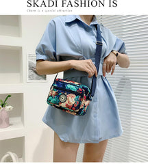 MOMISY Women Mobile Cellphone Messenger Bag Ladies Nylon Shoulder Cross Body Long Strap for College, Outing, Travelling, Work (Small, Big Flower), Multicolour