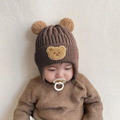 SYGA Winter Warm Ear Protection Knitted Cute Pompom Baby Hat (2-6 Year) Brown