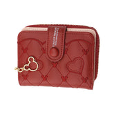 SYGA Women's Short Zipper Buckle Heart Shaped Wallet with Key Chain, Cute for Girls Pu Leather Wallet Coin & Card Purse(Mickey Red)