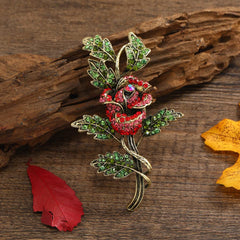 SYGA Brooch Pin Fashion Crystal Rhinestone Jewellery Pin Vintage Accessories Decoration Clothing Bouquet Brooches for Bridal Women Girl (LEAF ROSE)