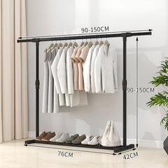 STANSY Garment Rack Freestanding Hanger | Multi-Functional Single Pole Clothing Rack | New Model 90 mm Extendable, 150 cm Long | Heavy-Duty Metal Clothes Stand for Bedroom & Closet