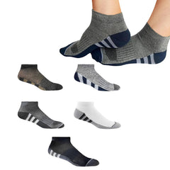 MOMISY Men's Premium Cotton Cushion Ankle length Socks, (Multicolor) Pack of 5 (Free Size) (3 Stripes)