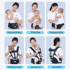 MOMISY 6 In 1 Multipurpose Baby Carrier for New Born Kid | Sling Kangaroo Bag with 6 Carry Positions & Cushioned Seat | Adjustable Carrier with Hip Seat | Carry Bags for 0 to 2 years Boys Girls (Blue)