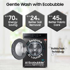 Samsung Smart Choice 12 kg, 5star, AI Ecobubble, Super Speed, Wi-Fi, Hygiene Steam with Inbuilt Heater, Digital Inverter, Fully-Automatic Front Load Washing Machine (WW12DG5B24AXTL, Inox)