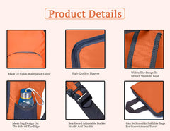 SYGA Outdoor Travel Foldable Backpack Waterproof Backpack With Mini Bag Stay-Clean Backpack for Camping, Hiking, Travelling, Outdoor Activities(Orange)