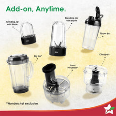 Wonderchef Nutri-blend Activ Mixer Grinder Blender, Smoothie Maker, 500W 22000 RPM 100% Full Copper Motor, 2 Unbreakable Jars, SS Blades, 2 Year Warranty, Recipe book by Chef Sanjeev Kapoor, Black