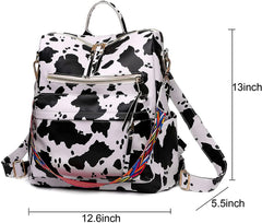 MOMISY Backpack Women Multipurpose handbag and Shoulder Bag PU Leather Travel Daypack Waterproof Ladies Girls- White Cow