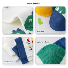 SYGA 5 Pairs Baby Girl & Baby Boy Socks, Toddlers Infant Cotton Stretch Crew Socks with Dianasor Design, Suitable for 2-5 years baby