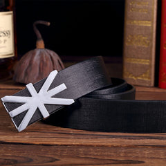 SYGA Men's Leather Belt Stylist Belt Casual Pants Belt Double 7 Number Buckle Belt Men (Black)