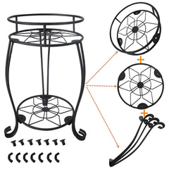 STANSY 2 Tier Metal Plant Stand, Round Indoor Flower Pot Holder, Multi-Purpose Bathroom Storage Shelf, Heavy Duty Decorative Corner Table for Living Room, Balcony, (Black)