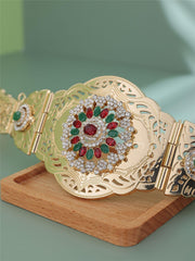 SYGA Women's Moroccan Style Metal Small Waist Chain Women's Wedding Jewelry Belt Glossy Design Kamarband(Gold+Green)