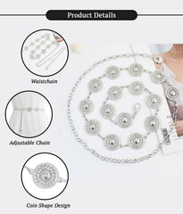 SYGA Adjustable Waist Chain For Women's Metal Chain With Dress Sweater Decorative Waist Chain(Silver)