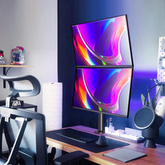 MOUNTUP Dual Monitor Stand, Vertical Mount for 2 Max 32 inch Stack Screen Monitors, Height Adjustable, Swivel, Tilt Monitor Desk Mount with C Clamp Grommet Base, MU3004