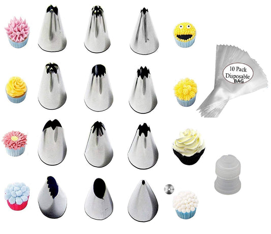 SYGA Stainless Steel Russian Piping Nozzles for Cake Decoration (Set of 12)(Silver)