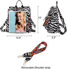 MOMISY Backpack Purse Women Vintage Multipurpose Rucksack Design handbag and Shoulder Bag PU Leather Travel Daypack Waterproof Ladies Girls College School- White Zebra