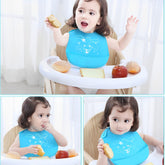 SYGA 1 Pcs Baby Bib Cute Cartoon Printing Waterproof Adjustable Silicone Bib Rice Pocket_Blue For 6 Months - 3 Years
