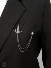 SYGA Men's & Women Suit Shirt Stud Lapel Pin Chain Tassel Brooch Pin with Crystal Chain(silver sail)