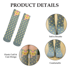MOMISY 1 Pair of Baby Spring Winter And Autumn Combed Cotton Long Tube Knee-High Socks Suitable Age of 3 to 12 Years (IN, Age, 3 Years, 12 Years, GreyPolkaCat)