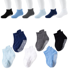 MOMISY Baby Girl Boys Non Slip Toddlers Infant Regular Warm Cotton Stretch Crew Anti-Slip Anti Skid Socks -6 Pairs (Dotted, 0 to 1 years), Multicolor