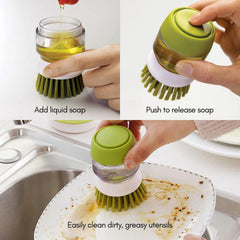 MOMISY Plastic Cleaning Brush with Soap Dispenser for Kitchen, Sink, Dish Washer with Storage Stand-Pack of 1 (Green)