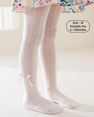 SYGA Baby Girls' Anti-Mosquito Cotton Thin Mesh Stockings with Bow Design, Size M 6-12 Months(Pink)