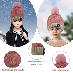 SYGA Women Winter Cap Wool Warm Cap Beanie Hat with Pom Pom Above 15 Years - Beige